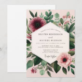 Invitation Noces Fleurs de Teint Bourgogne (Devant / Derrière)