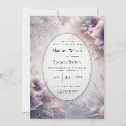 Invitation Noces Fleurs d'Hiver Améthyste Douce et Argentée (Devant)