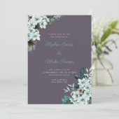 Invitation Noces Fleurs Vertes Rustiques Bohème Gris Fumée (Debout devant)