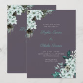 Invitation Noces Fleurs Vertes Rustiques Bohème Gris Fumée (Devant / Derrière)