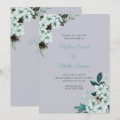Invitation Noces Fleurs Vertes Rustiques Bohème Nuage Gris (Devant / Derrière)