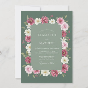 Invitation Noces Floraison Rustique Vert Sauge
