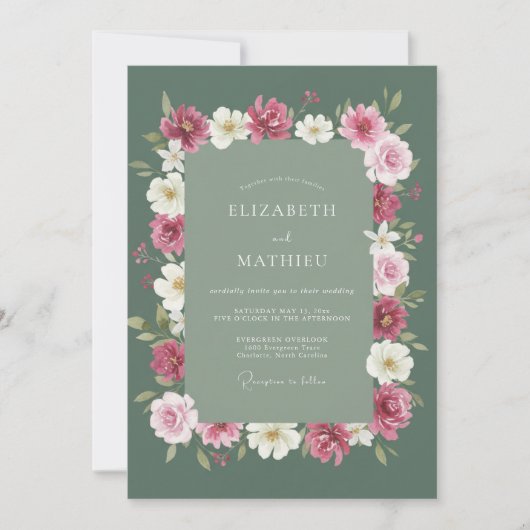 Invitation Noces Floraison Rustique Vert Sauge (Devant)