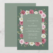 Invitation Noces Floraison Rustique Vert Sauge (Devant / Derrière)