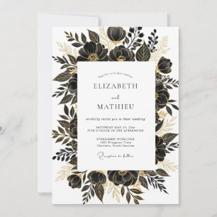 Invitation Noces florales glamour or noir