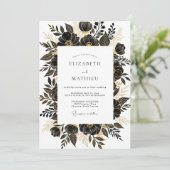 Invitation Noces florales glamour or noir (Debout devant)