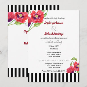 Invitation Noces florales sauvages au coquelicot rouge aquare