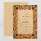 Invitation Noces Grenade Feuillage d'Automne (Devant / Derrière)