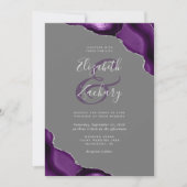 Invitation Noces Grises Coins d'Agate Argent Violet (Devant)
