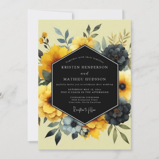 Invitation Noces Lumineuses Marigold Noir (Devant)