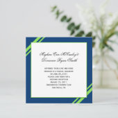 Invitation Noces mariées bleu marine et vert citron rayé (Debout devant)