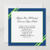 Invitation Noces mariées bleu marine et vert citron rayé (Devant)