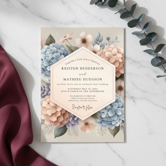 Invitation Noces Murmures Floraux Bleu Clair