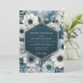 Invitation Noces Nocturne Fleur Bleu Ardoise (Debout devant)