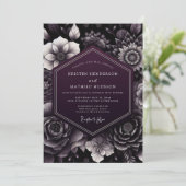Invitation Noces Nocturne Florale Foncé de Prune (Debout devant)