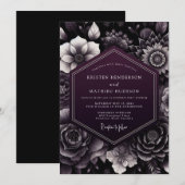 Invitation Noces Nocturne Florale Foncé de Prune (Devant / Derrière)