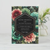 Invitation Noces Nocturne Florale Sarcelle (Debout devant)