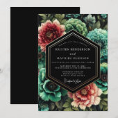 Invitation Noces Nocturne Florale Sarcelle (Devant / Derrière)