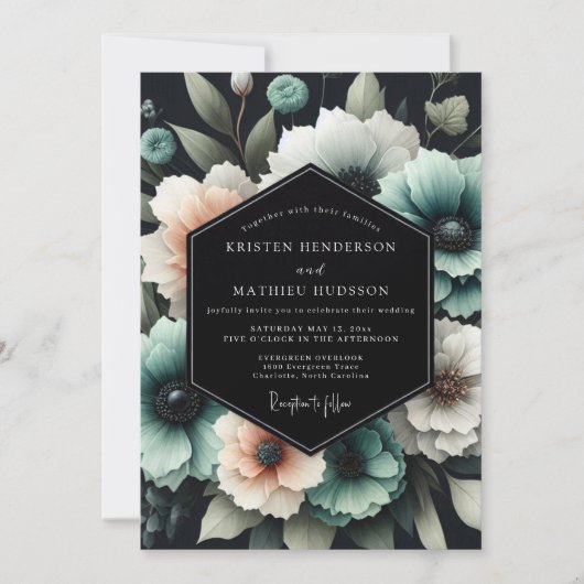 Invitation Noces Nocturne Teal Bloom (Devant)