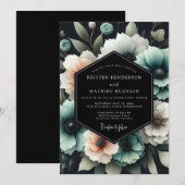 Invitation Noces Nocturne Teal Bloom (Devant / Derrière)