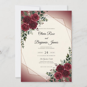 Invitation Noces Or Paeonia Rouge
