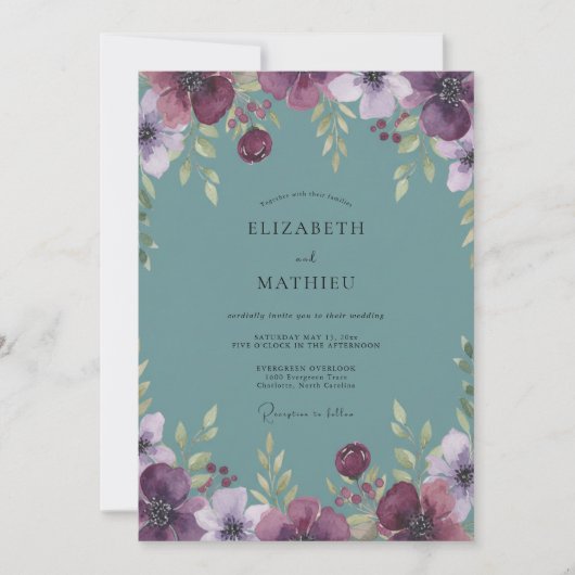 Invitation Noces Paeonie Acier Prune (Devant)