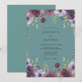 Invitation Noces Paeonie Acier Prune (Devant / Derrière)