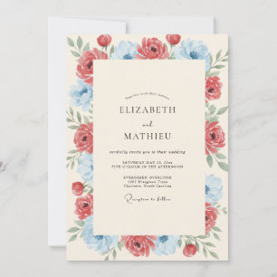 Invitation Noces Paeonie Azur Crimson