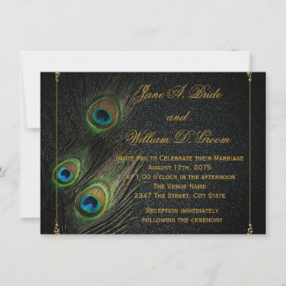 Invitation Noces Paon Or Noir