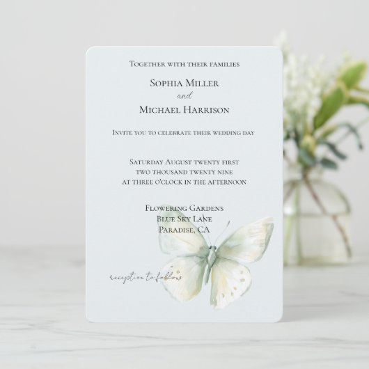Invitation Noces Papillon Menthe (Debout devant)