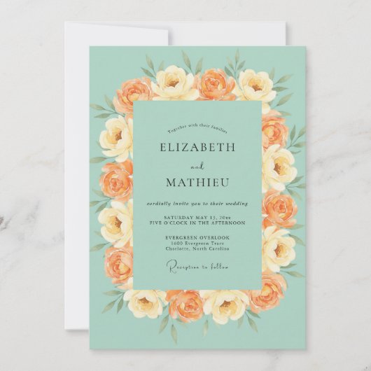 Invitation Noces Péché de Mer Ranunculus Gris Eucalyptus (Devant)