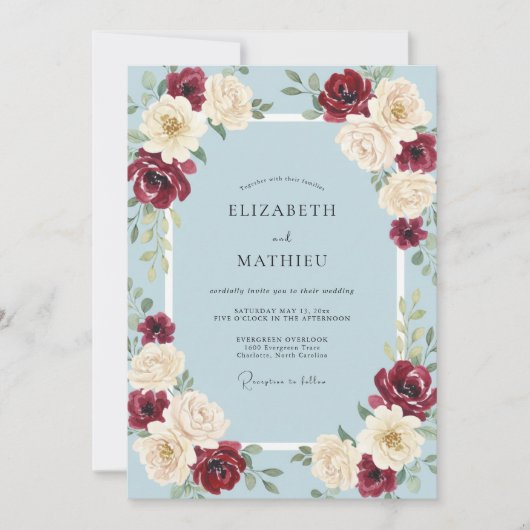 Invitation Noces Pétales Crème Écarlate (Devant)