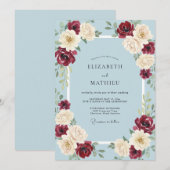 Invitation Noces Pétales Crème Écarlate (Devant / Derrière)