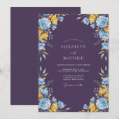 Invitation Noces Pétales d'Or et de Prune (Devant / Derrière)