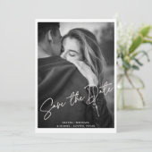 Invitation Noces photo de script blanc moderne Enregistrer la (Debout devant)