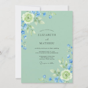 Invitation Noces Pivoine Céladon Bleuet