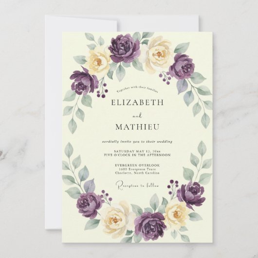 Invitation Noces Ranunculus Eucalyptus Crème Améthyste (Devant)