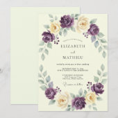 Invitation Noces Ranunculus Eucalyptus Crème Améthyste (Devant / Derrière)