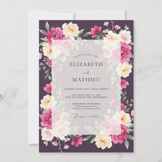 Invitation Noces Ranunculus Profond Prune Eucalyptus Doux (Devant)