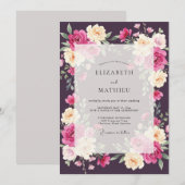 Invitation Noces Ranunculus Profond Prune Eucalyptus Doux (Devant / Derrière)