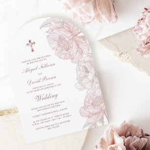 Invitation Noces Religieuses à l'Arche de Pivoines Roses et B
