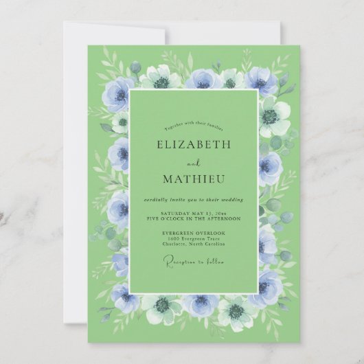 Invitation Noces Romance Fleurie Pervenche (Devant)