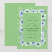 Invitation Noces Romance Fleurie Pervenche (Devant / Derrière)