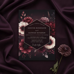 Invitation Noces romantiques en velours de Bourgogne