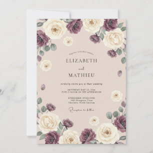 Invitation Noces Romantiques Fleur de Crème de Prune