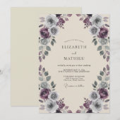 Invitation Noces Rose Antique Ardoise Prune (Devant / Derrière)