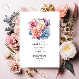 Invitation Noces Rose Quartz, Bleu Poussiéreux, Rose et Crème