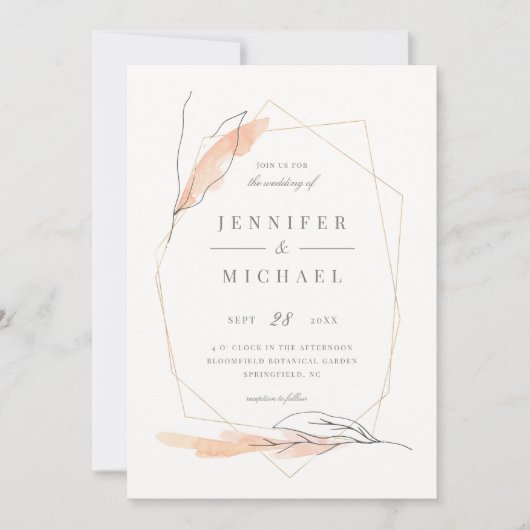 Invitation Noces rousses Roses à l'aquarelle dessinée à la ma (Devant)