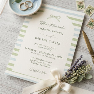 Invitation Noces Ruban Rayures Vert Sauge