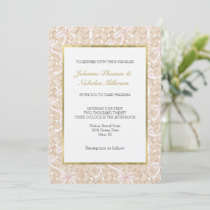 Invitation Noces Ruban Rose Blush Tressé Panier Faux